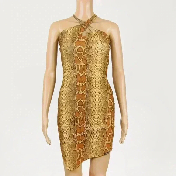 Vintage Dresses & Skirts - Vintage 90s Feeling Paris Snakeskin Animal Print Tan Midi Dress